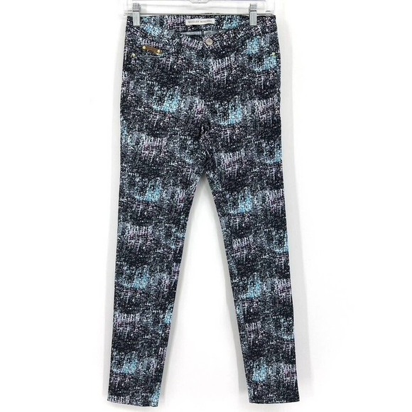 Badgley Mischka Womens 26 Printed Skinny Jeans Blue Purple - Picture 1 of 8